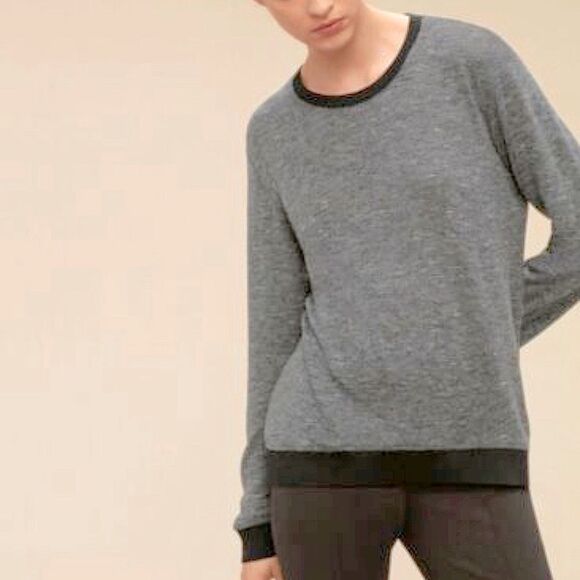 ARITZIA Wilfred High Low Crewneck Sweater Gray Black Color Block Trim XS Casual - Picture 2 of 13